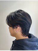 ベリーショートウルフアッシュブラックカルマパーマ《用賀》