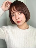 斜めバング暖色系カラー大人ひし形丸みボブp1浦和30代40代