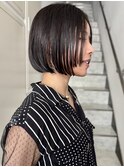 大人ボブ大人ショートボブ切りっぱなしボブ前髪あり前下がりボブ