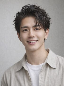 オグジュアリー 表参道(aux.) 束感黒髪ナチュラル人気流行フェザーパーマ韓国風