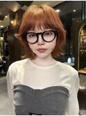 MINX宇都 アイウェアに合うくびれボブ オレンジ ジャギーバング