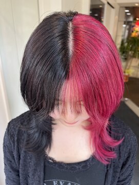 ダブル アンダーバー サロン(W_SALON) 【W_SALON 河原町】ハーフカラー ブラック×チェリーレッド