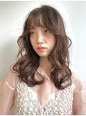 韓国顔周りレイヤーカット×セミロング×透明感シアカラー[原宿]