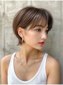 大人ガーリー チョコレート プリカール 小顔 丸みショートボブ