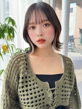 レイリー 原宿 表参道(Rayreee) 大人かわいい インナーカラーボブ くびれボブ 前髪カット/顔周り