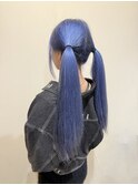 ハイトーンカラー　ネイビーブルー　袖カラー　ツインテール