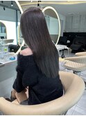 ★丸型逆三角ホワイトグレージュデジタルパーマチェリーブラウン