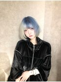 地雷系姫カットボブホワイトブルーツートーン