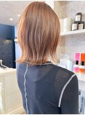 福山市美容室Caary夏ヘアオレンジカラー切りっぱなしボブ