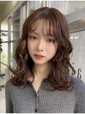 +小顔ミディアムパーマミディアム/デジタルパーマボブパーマ前髪
