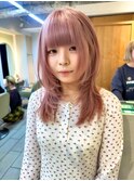 ピンクベージュブリーチダブルカラーウルフカット