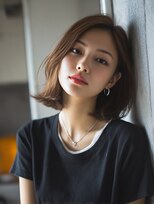 ロッソ 大橋店(Rosso) 長めバングのナチュラルブラウンボブ【大橋】
