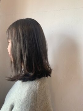 クレエ ヘアー デザイン(creer hair design) オリーブグレージュシースルーバング小顔ラフウェーブセミディ