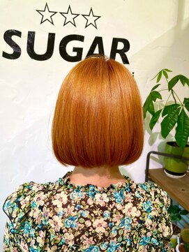 シュガーイシノマキ(SUGAR ishinomaki) ミニボブ☆アプリコット☆ダブルカラー☆切りっぱなし☆ブリーチ