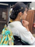 成人式ヘア　金箔　和装