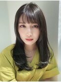 小顔前髪ワンカール/くびレイヤーカット/黒髪グレージュ