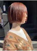 島田/アプリコットオレンジ ブリーチ無し 暖色ボブ 白楽髪質改善