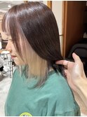 インナーカラーシアーベージュ暗髪カシスブラウン小顔外ハネボブ