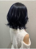 ブリーチなし髪質改善カラーブルーブラックくびれミディ大人美人