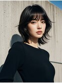 レイヤーカットショートウルフくびれボブ前下がりボブシャギー