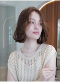 大人かわいい前髪セシルカットココアブラウンフリンジウェーブ