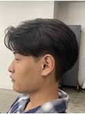 フェザーパーマ/グレーブルーカラー/刈り上げショートパンク