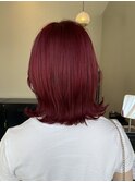 ブリーチダブルカラー赤髪チェリーレッドカラー外ハネボブ