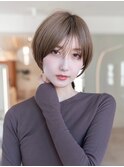 20代30代大人可愛いグレーベージュショートボブ小顔前髪