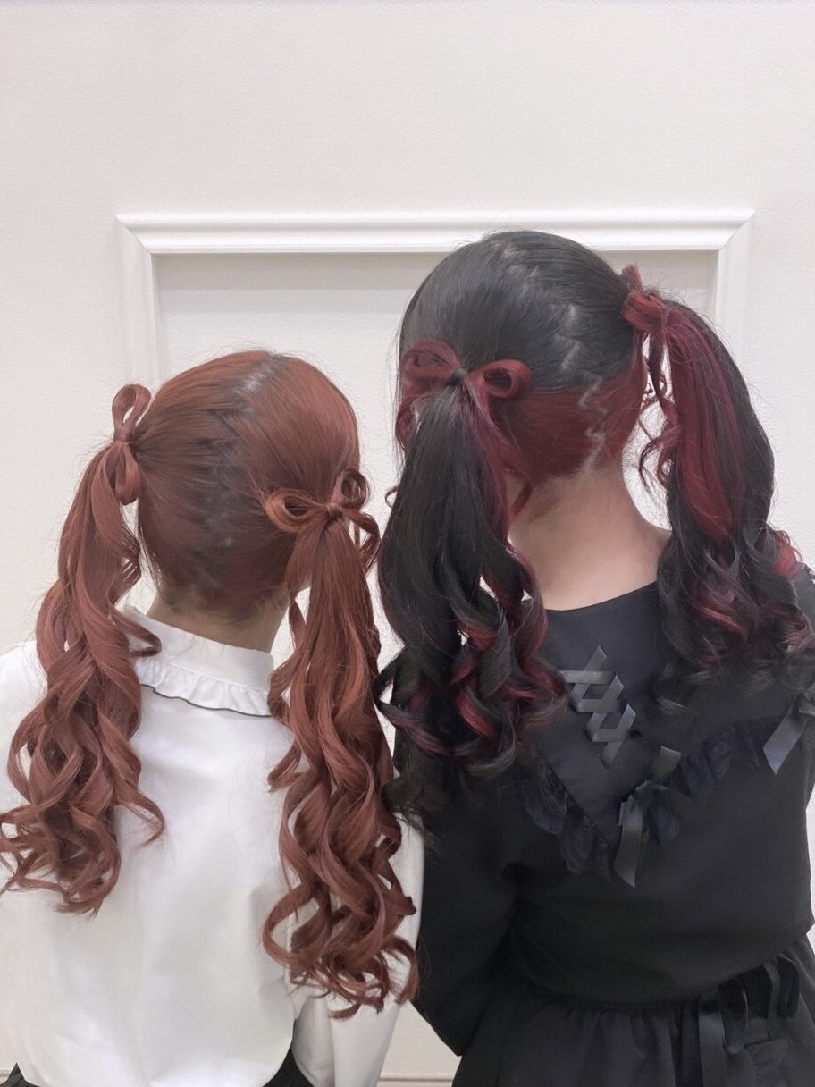 ヘアゴムエクステ♡ツインテール　アレンジデザイン40 赤×黒 ヘアゴムエクステ♡ツインテール アレンジデザイン40 赤×黒