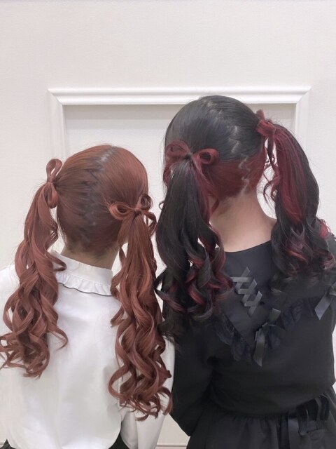 ヘアゴムエクステ♡ツインテール アレンジデザイン40 赤×黒（楽天市場 