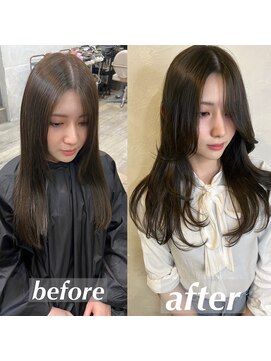 アンジェリカラボ 梅田店(ANGELICA LABO) ワンカールレイヤー×くびれヘア×韓国オリーブグレージュ〔川又