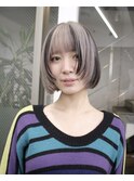 ミニボブマッシュボブカットホワイトグレーローライトカラー