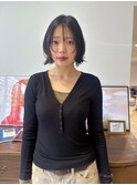 ボブブリーチなし春カラーレイヤーボブダークブラウンボブパーマ
