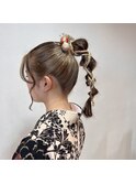 玉ねぎポニー　紐アレンジ