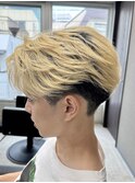 フェザーパーマ/グレーブルーカラー/刈り上げショートパンク