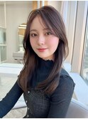 暗髪で出せるこなれ感！フェイスレイヤー×ナチュラルセミロング