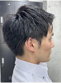 メンズ/アップバング/ツーブロックマッシュ/束感ショート波巻き