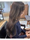 モカグレージュ 艶カラー 顔まわりカット 透け感カラー