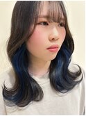 顔まわりレイヤーカット×イヤリングカラー/ブルー