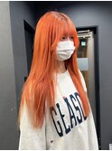 #プルエクステ#つけたままカラー#オレンジカラー