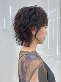 グレーベージュ　くせ毛活かしウルフショート　ハッシュカット