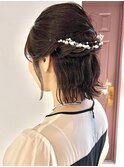 結婚式卒業式ヘアセットお呼ばれヘアダークブラウンくびれボブ