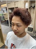 アップバングツイストスパイラルパーマ×レッドカラー