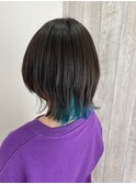 【CIEL×久光】インナーブルーグリーン×ウルフカット
