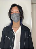 メンズウルフカット インナーカラー ブルーブラック