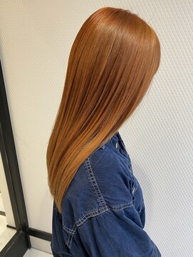 サロンドフィール 永山店(Salon de feel) #ロング#ダブルカラー#アプリコットオレンジ#ストレート