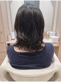 イメチェンミディアムゆるふわパーマくびれボブパーマグレージュ