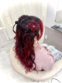 ハーフツインお花×髪の毛リボン