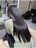 ★丸型逆三角ホワイトグレージュデジタルパーマチェリーブラウン