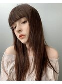 顔まわりレイヤー姫カット韓国ヘア小顔ハッシュカット縮毛矯正